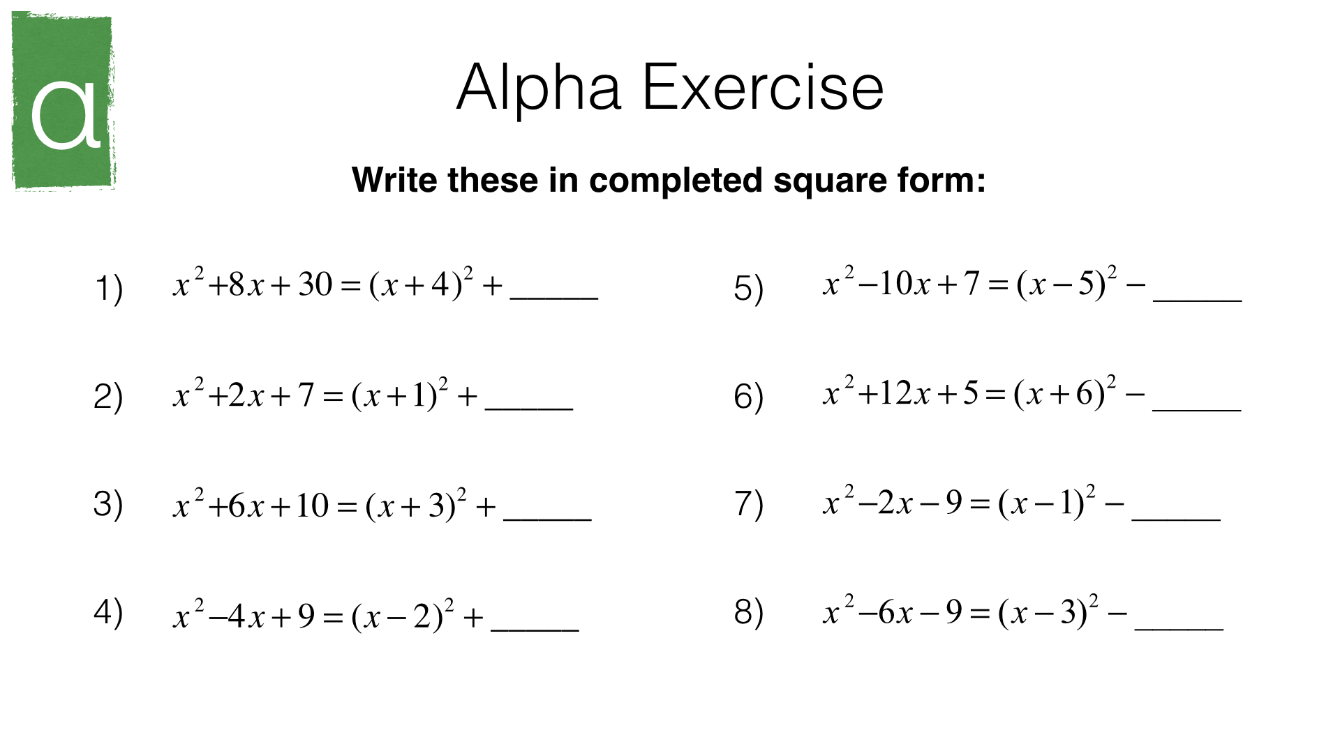 A23b – Identifying turning points of quadratic functions by With Regard To Completing The Square Worksheet