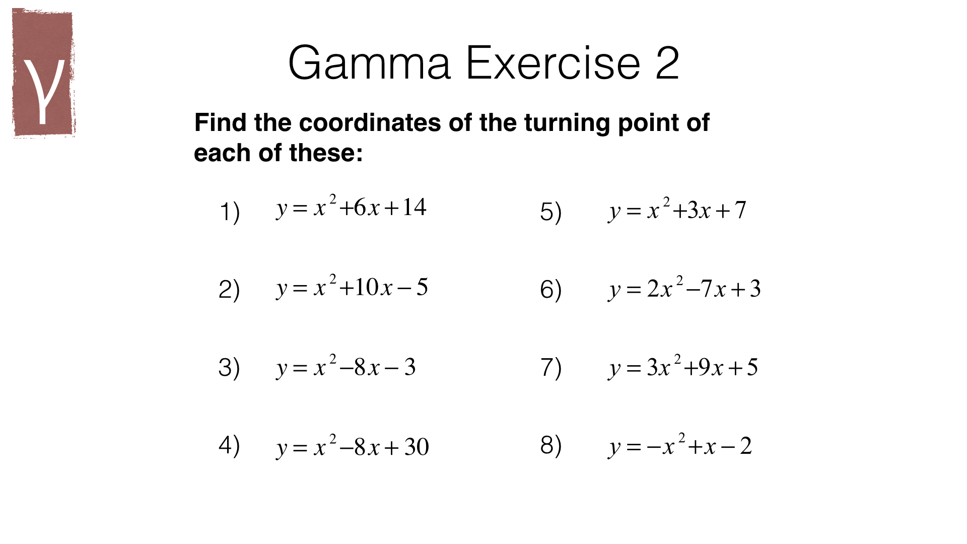 A23b – Identifying turning points of quadratic functions by Throughout Completing The Square Worksheet