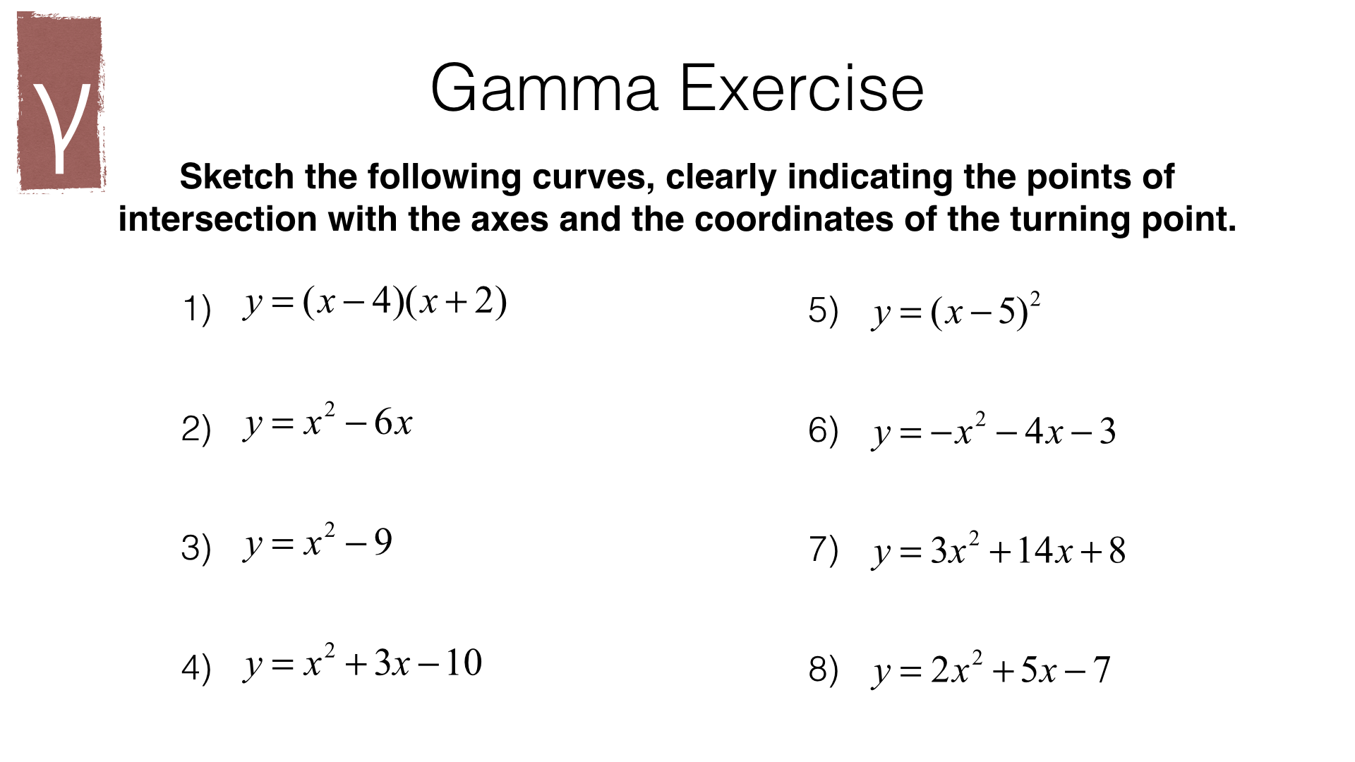 A11c – Sketching quadratics – BossMaths.com