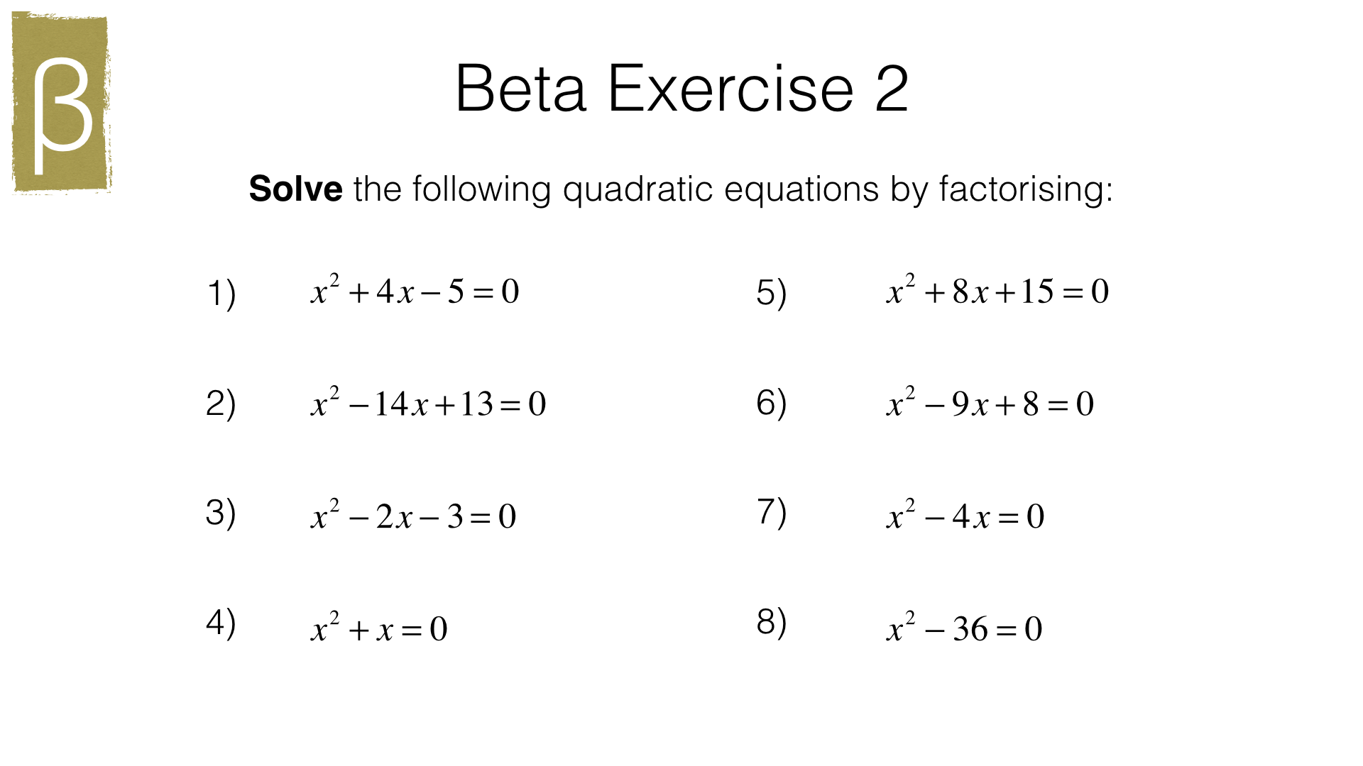 A22a – Solving quadratic equations by factorising – BossMaths.com Intended For Factoring Quadratic Expressions Worksheet