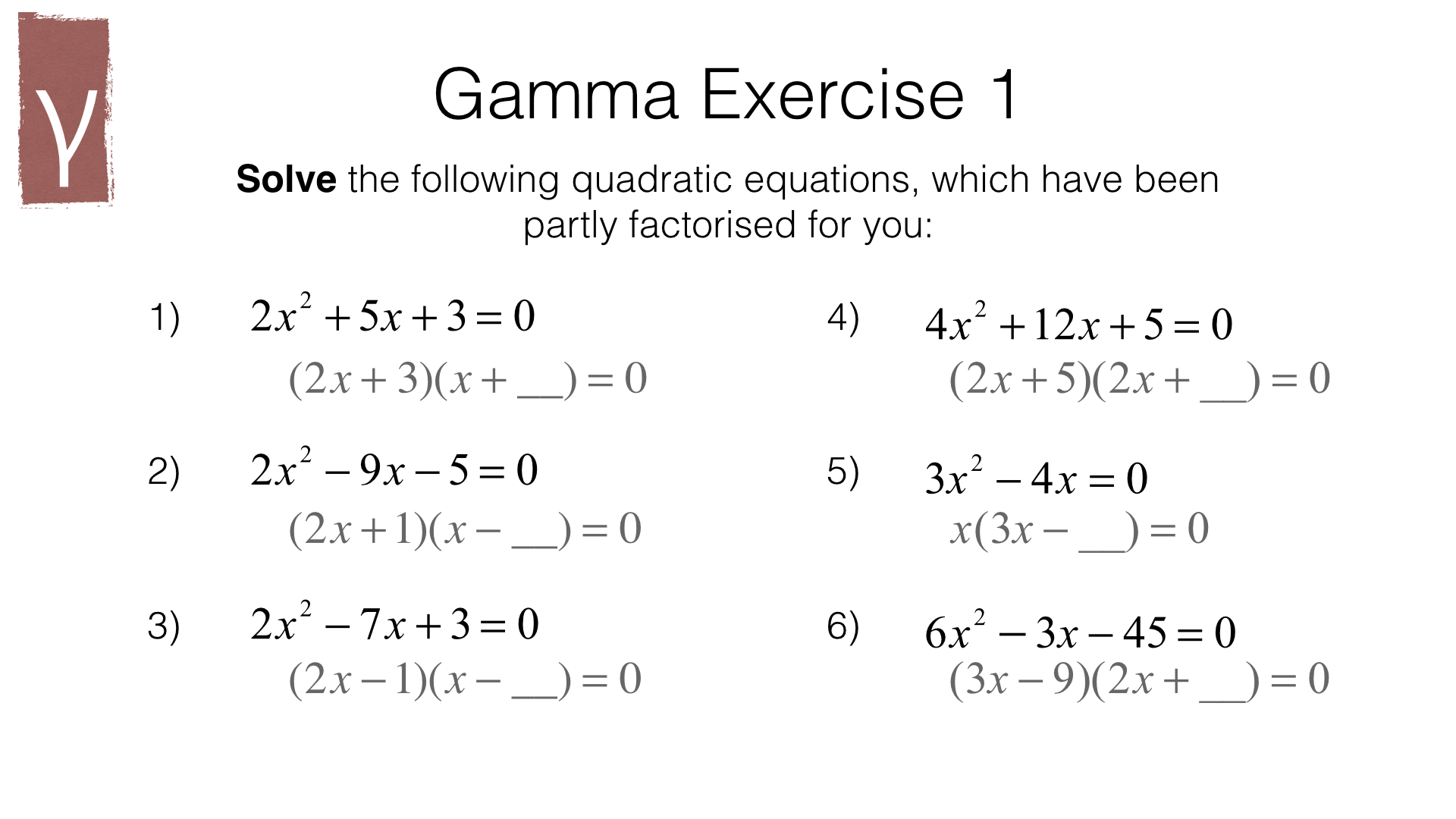 A21a – Solving quadratic equations by factorising – BossMaths.com Within Solving Quadratic Equations Worksheet