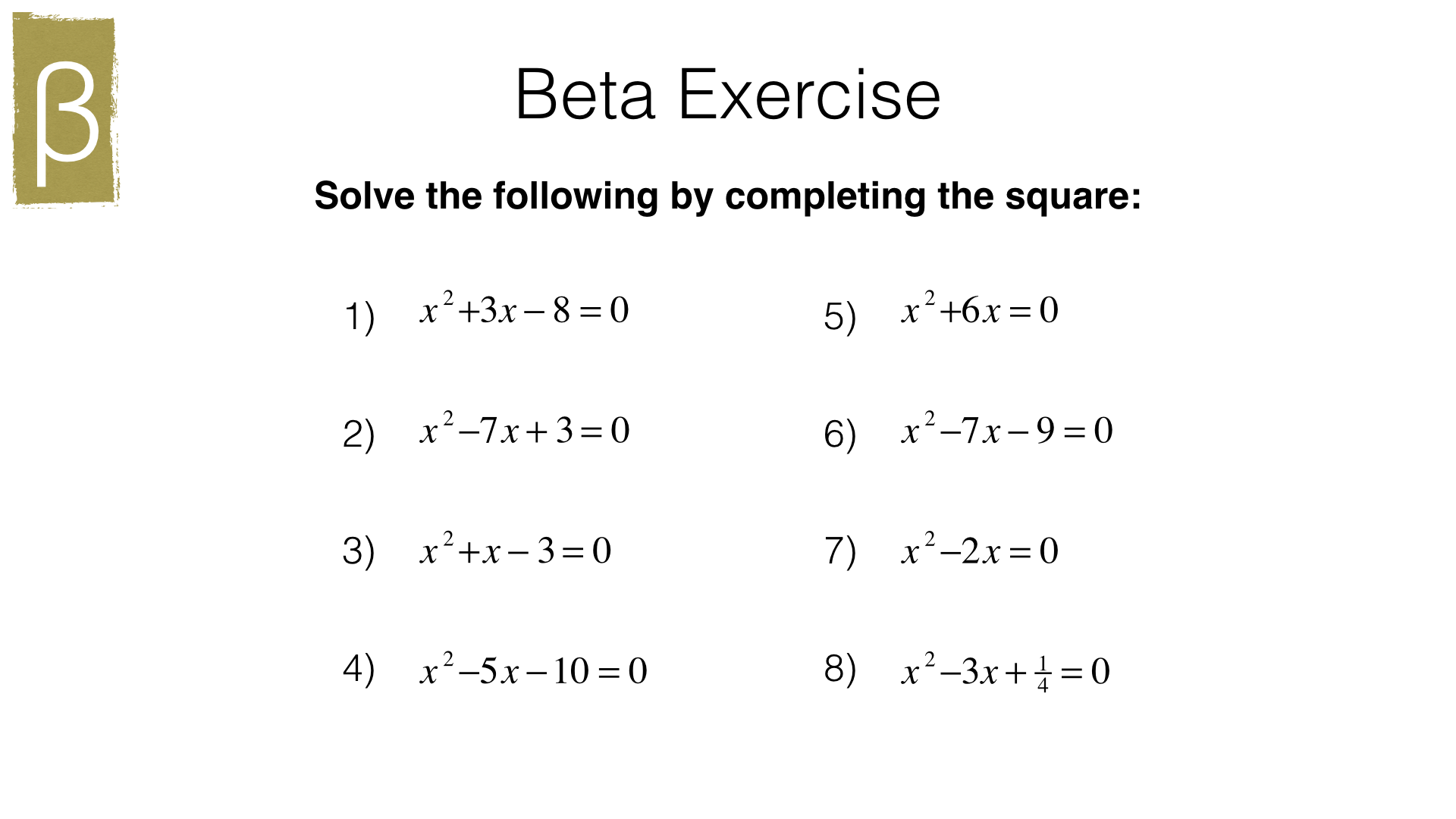 A11b – Solving quadratic equations by completing the square In Complete The Square Worksheet