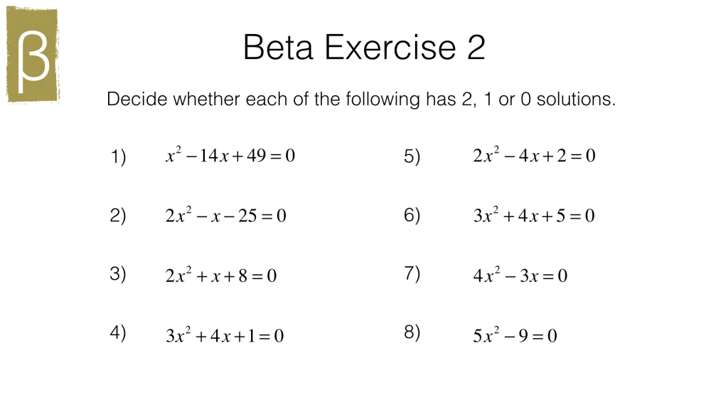 A18c – Solving quadratic equations using the quadratic formula