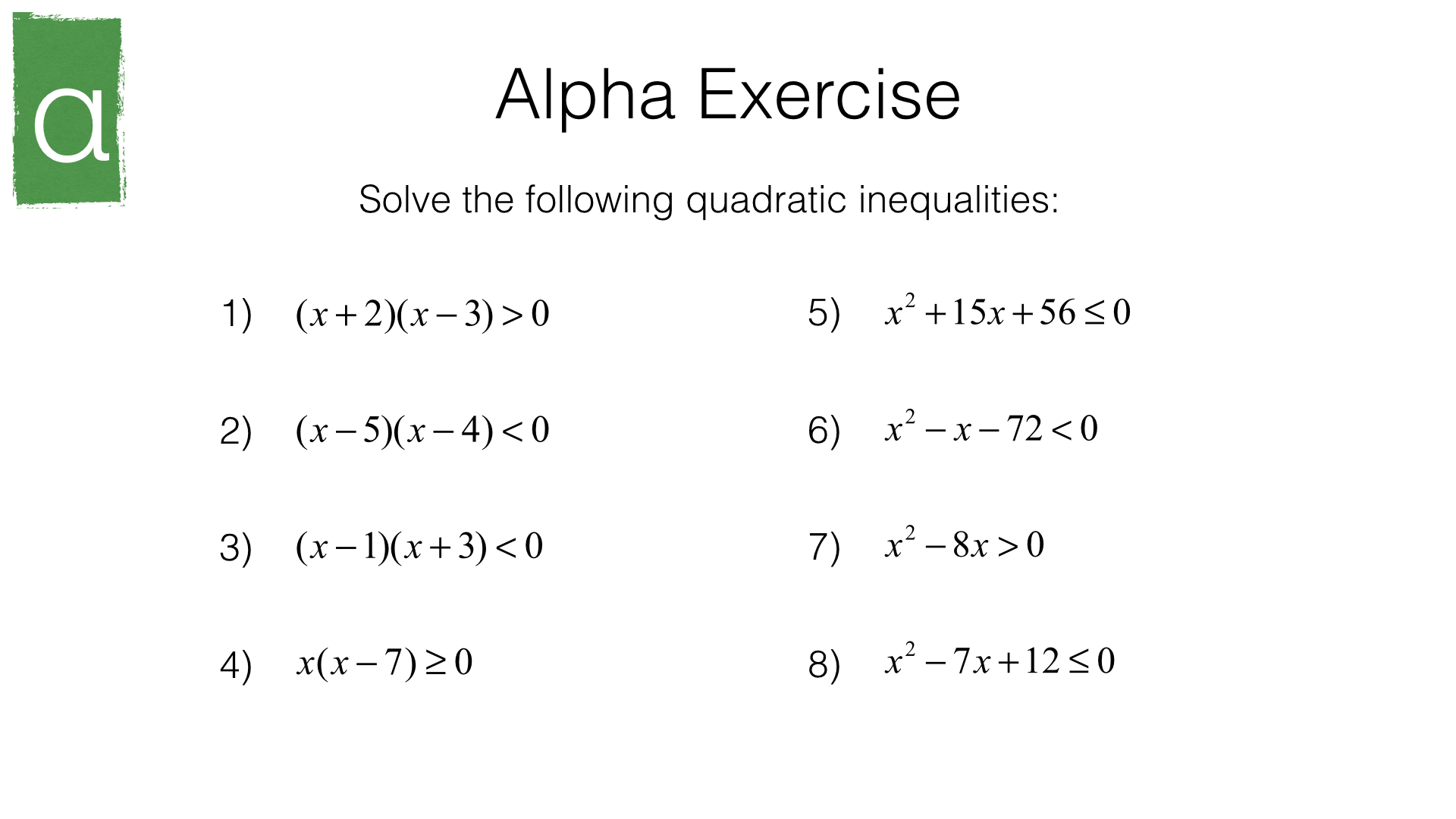 A24c – Solving quadratic inequalities in one variable – BossMaths.com Pertaining To Inequalities Worksheet With Answers