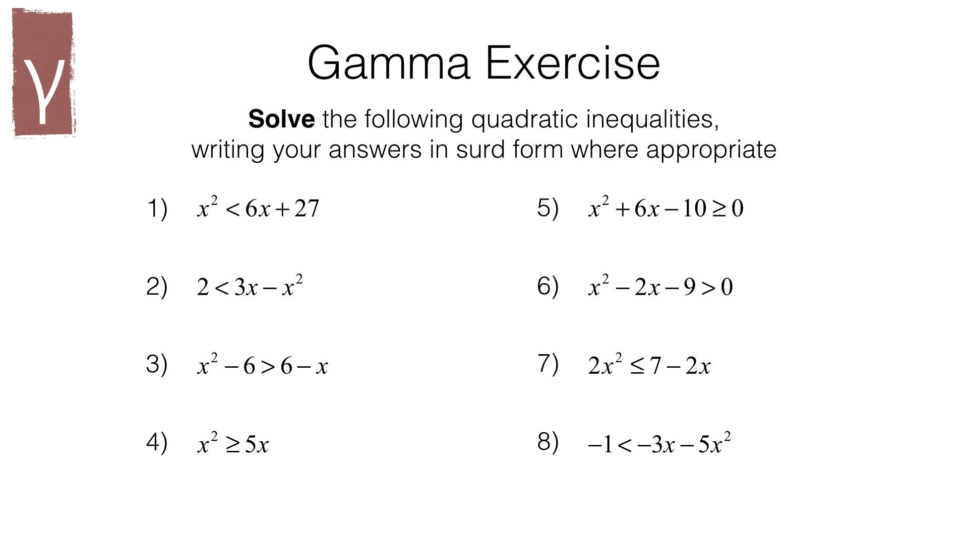A11c – Solving quadratic inequalities in one variable – BossMaths.com With Solving Quadratic Inequalities Worksheet