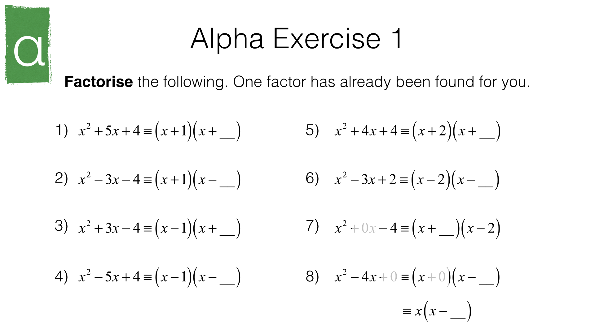 e Factorising Quadratics Bossmaths Com
