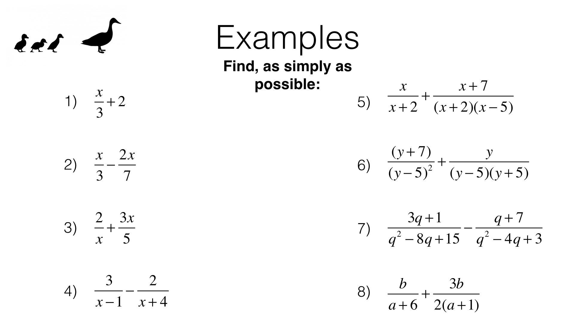 A22g – Adding and subtracting algebraic fractions – BossMaths.com Inside Simplifying Algebraic Fractions Worksheet