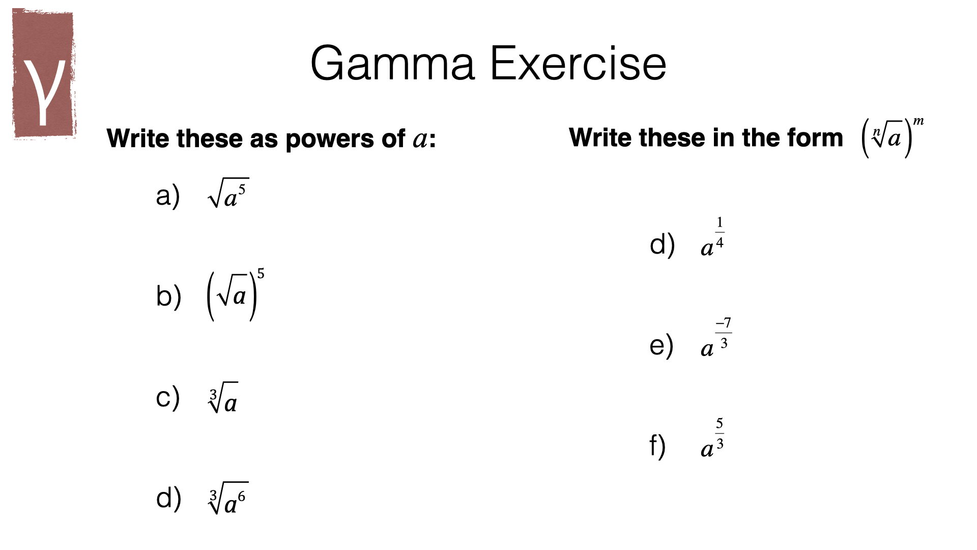 A4i – Index laws and solving equations involving indices – BossMaths.com