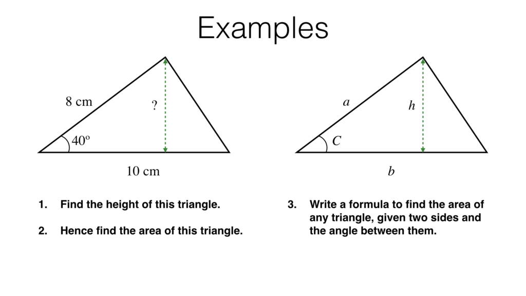 Area of a triangle worksheets 7th grade G23a – Area of a triangle using sine – BossMaths.com