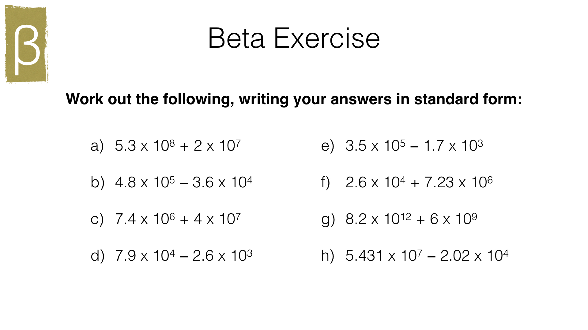 n9c adding and subtracting in standard form bossmaths com d 103 form