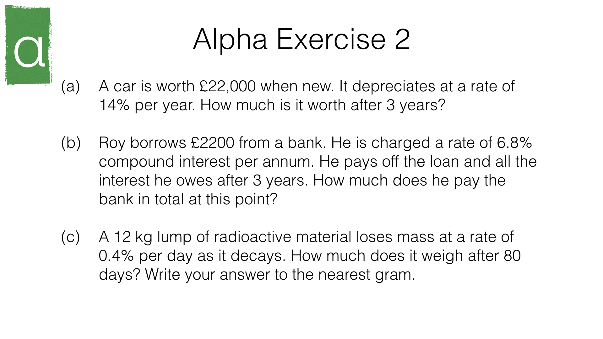 R25a – Growth and decay problems – BossMaths.com Intended For Simple Interest Problems Worksheet